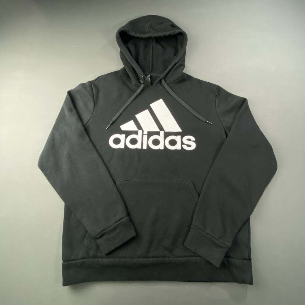 Adidas Men's M Black Pullover Fleece Hoodie Graphic Logo Drawstring Pocket
